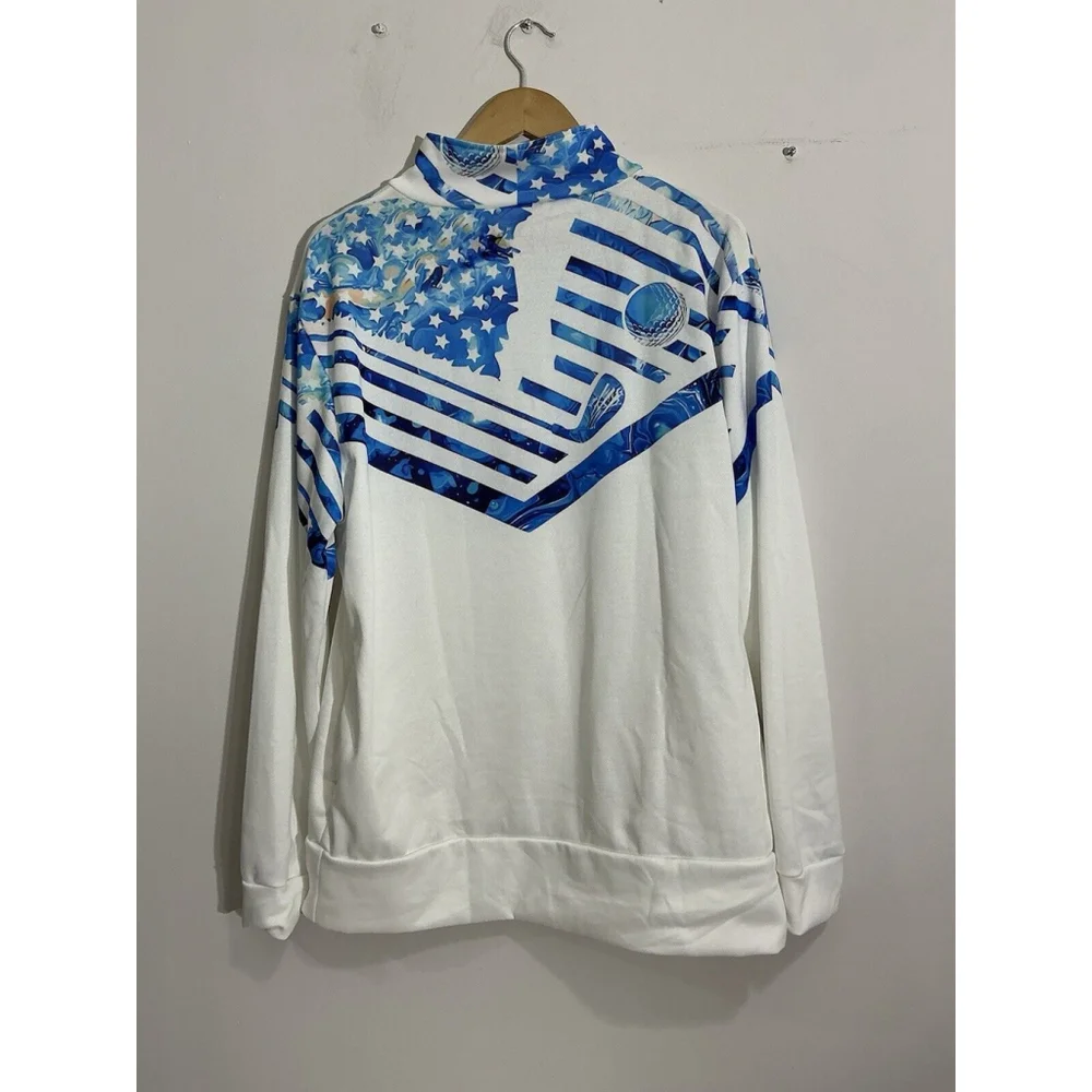 Men’s White Pullover Long Sleeve 1/4 Zip Golf Logo Shirt XL